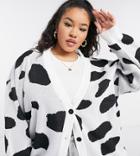Daisy Street Plus Relaxed Cardigan In Dalmatian Spot Knit-white