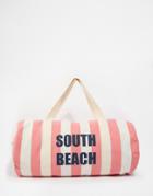 South Beach Pink Striped Barrel Beach Bag - Pink