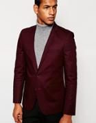 Asos Skinny Suit Jacket In Poplin In Red - Burgundy