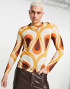 Asos Design Muscle Long Sleeve T-shirt In Printed Power Mesh-multi