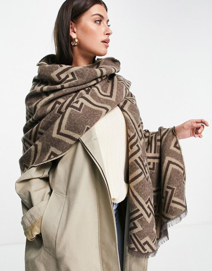 Asos Design Chain Jacquard Woven Scarf In Brown