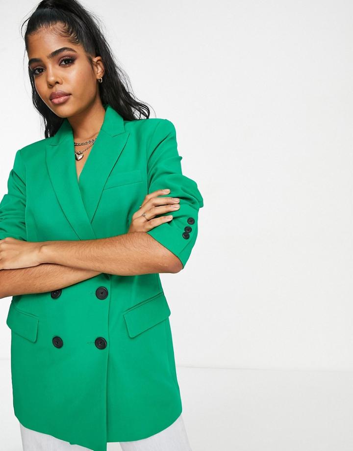 Stradivarius Double Breasted Dad Blazer In Pop Green