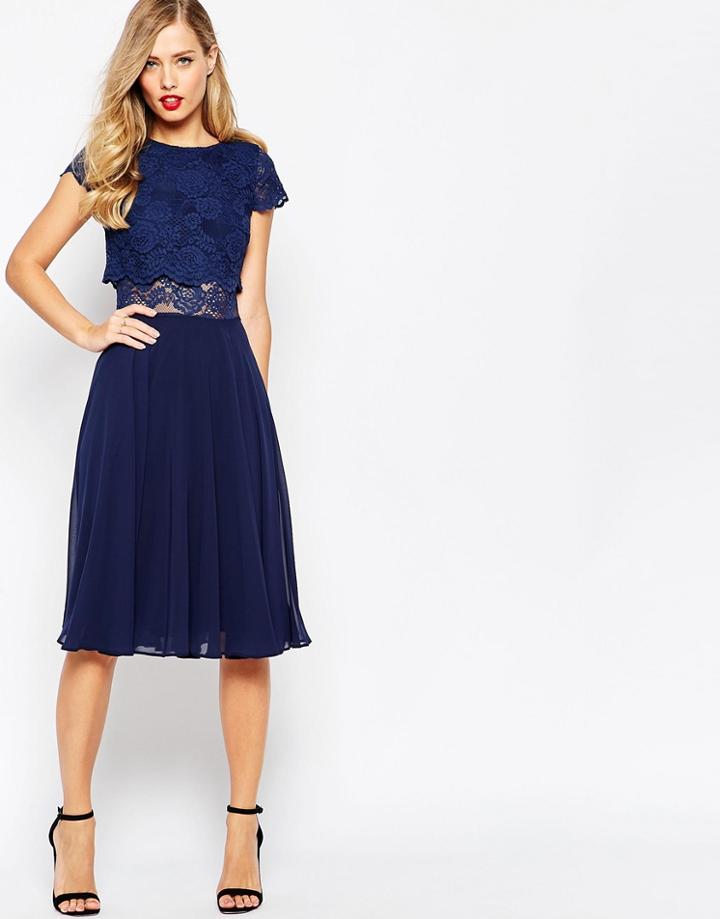 Asos Crop Top Lace Midi Dress - Ivory