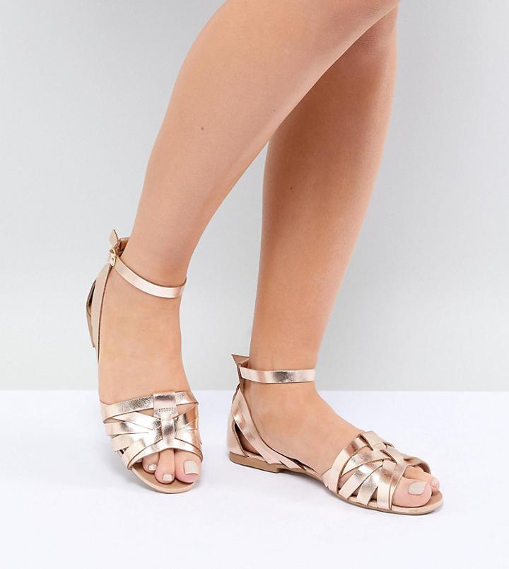 Park Lane Wide Fit Leather Summer Shoes - Gold