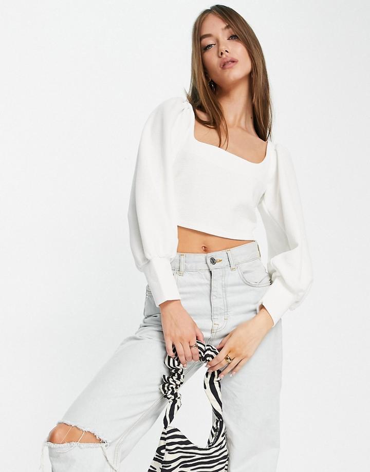 Closet London Square Neck Crepe Top In Cream - Part Of A Set-white