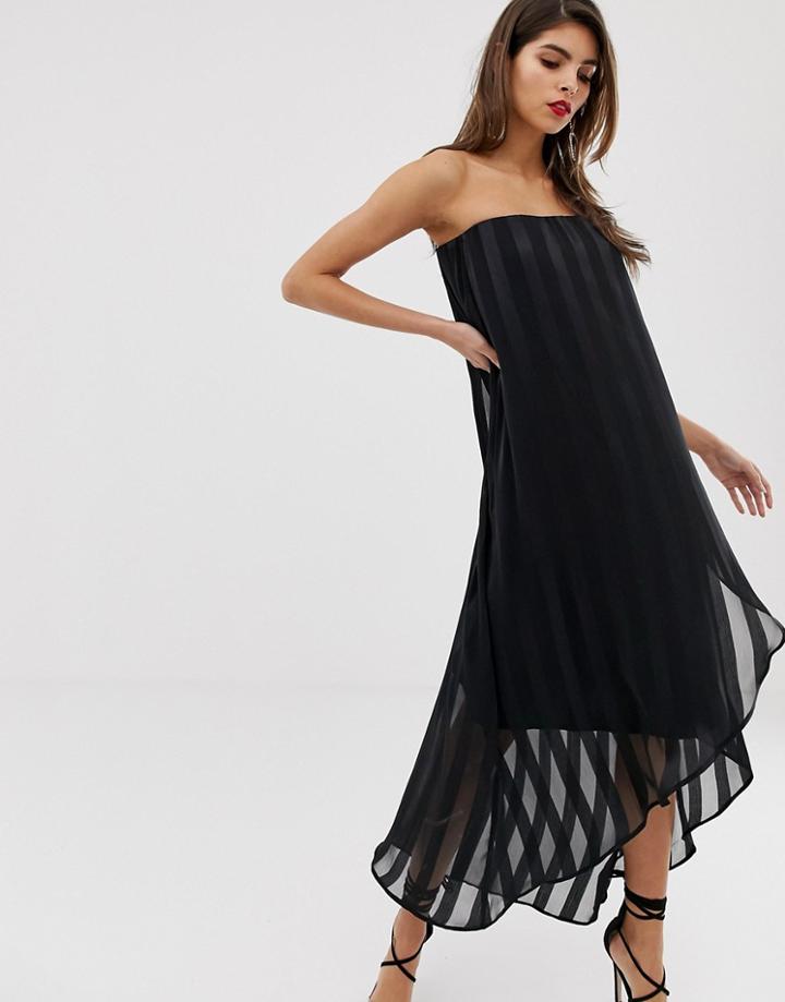Asos Design Bandeau Midi Dress In Sheer And Solid Stripe-black