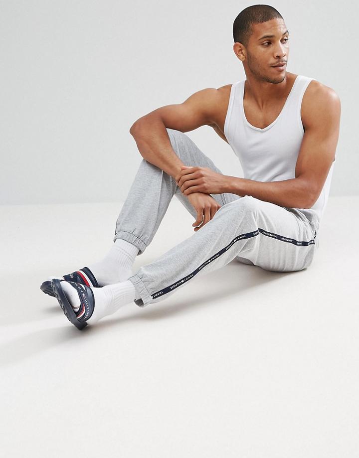 Tommy Hilfiger Cuffed Joggers Side Logo Tape In Gray Heather - Gray
