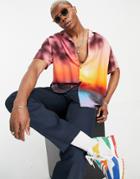 Asos Design Relaxed Revere Blurred Summer Scenic Print Shirt