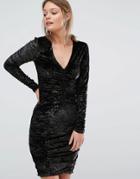 New Look Metallic Velvet Bodycon Dress - Black