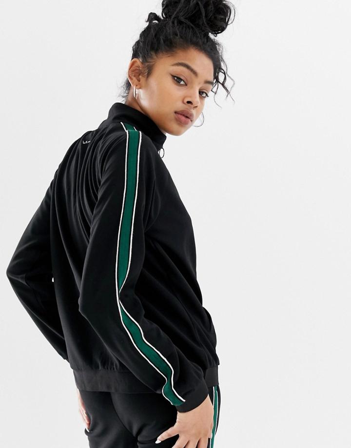 Blend She Candon Sports Tripe Track Top With Cirlcle Zip Puller - Black