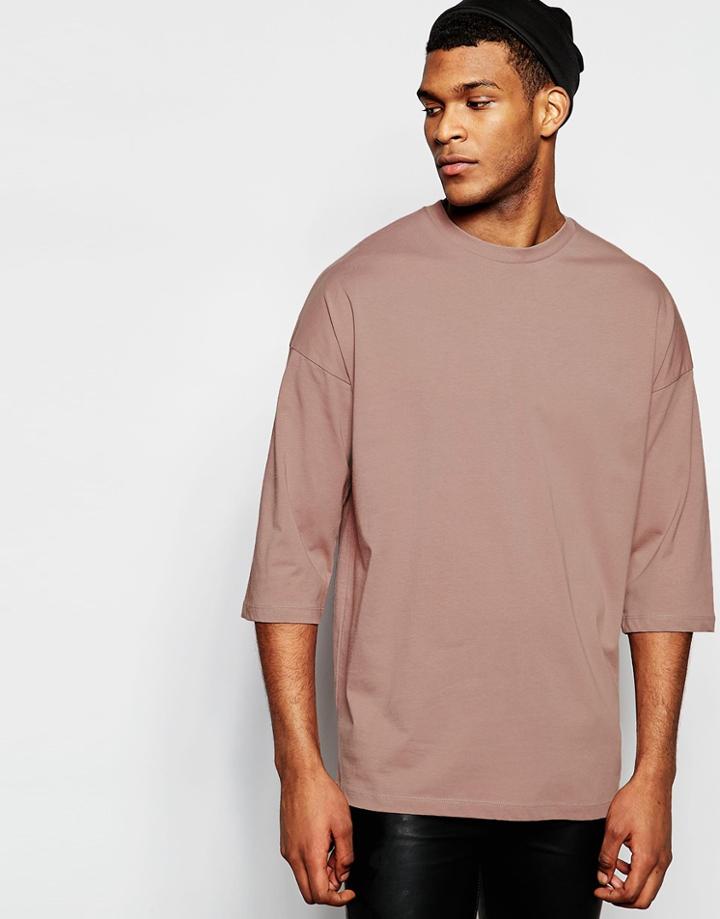 Asos Oversized 3/4 Sleeve T-shirt In Pink - Pink