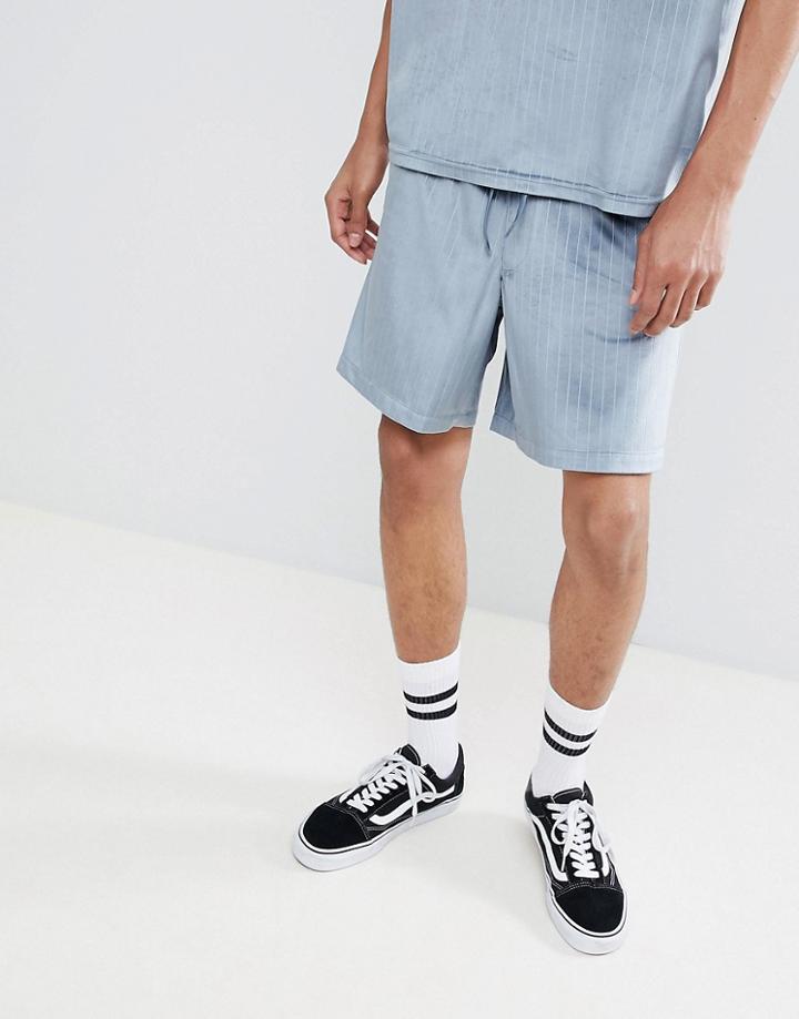 Asos Design Two-piece Slim Shorts In Velour Pinstripe With Elasticated Waistband - Gray