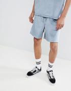 Asos Design Two-piece Slim Shorts In Velour Pinstripe With Elasticated Waistband - Gray