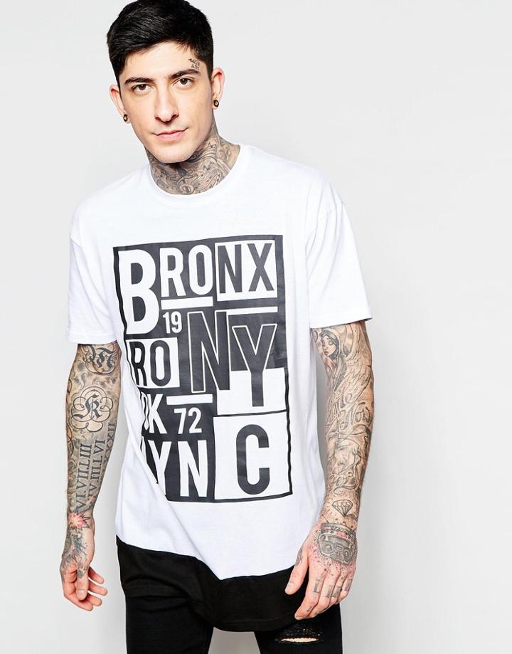 Brave Soul Long Line Bronx T-shirt - White