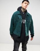 Asos Oversized Denim Jacket In Bottle Green - Green