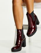 Miss Selfridge Alexia Burg Patent Mid Ankle Boot-red