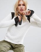 Asos Sweater In Rib With Mesh And Zip - Cream