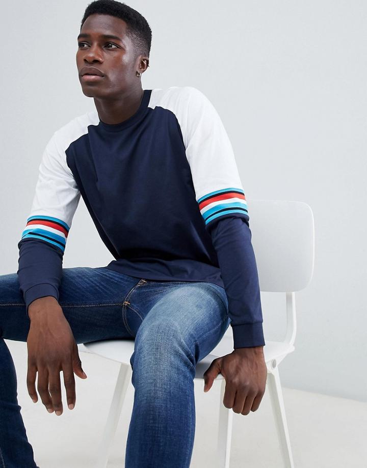 Asos Design Relaxed Long Sleeve Raglan T-shirt With Tape In Navy - Navy