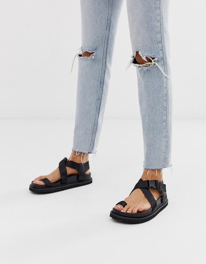 Asos Design Freestyle Toe Loop Sporty Sandals In Black