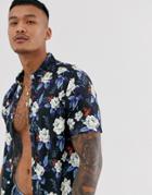 Asos Design Skinny Fit Floral Shirt In Navy