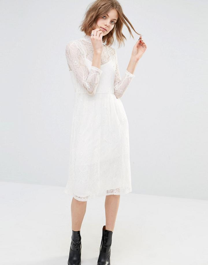 First & I Embroidered Lace Midi Dress - Pristine