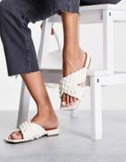 Na-kd Cross Front Braided Flat Sandals In Off White
