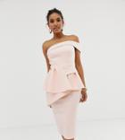 Asos Design Bandeau Origami Peplum Pencil Midi Dress - Pink