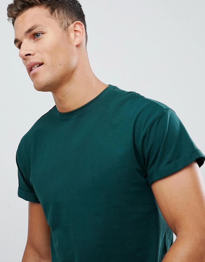 New Look T-shirt With Roll Sleeve In Green - Green