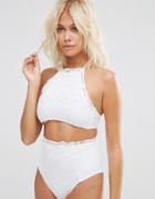 Asos Mix And Match Crochet Lace Halter Crop Bikini Top - White