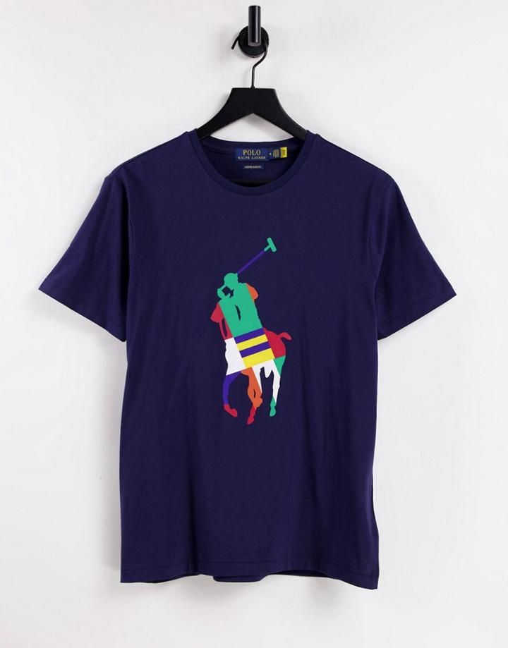 Polo Ralph Lauren Large Rainbow Player Logo T-shirt In Navy