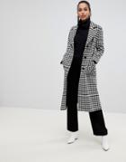 Helene Berman Longline Belted Hounstooth Check Coat In Wool Blend - Black