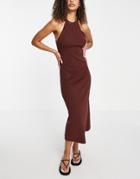 Asos Design Knitted Midi Dress With Halter Neck In Brown