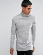 Asos Longline Roll Neck Sweater In Gray Cotton - Gray