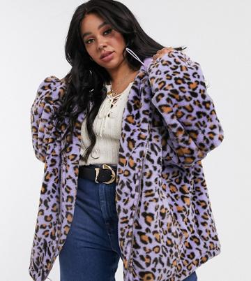Daisy Street Plus Oversized Hoodie In Bright Leopard Faux Fur
