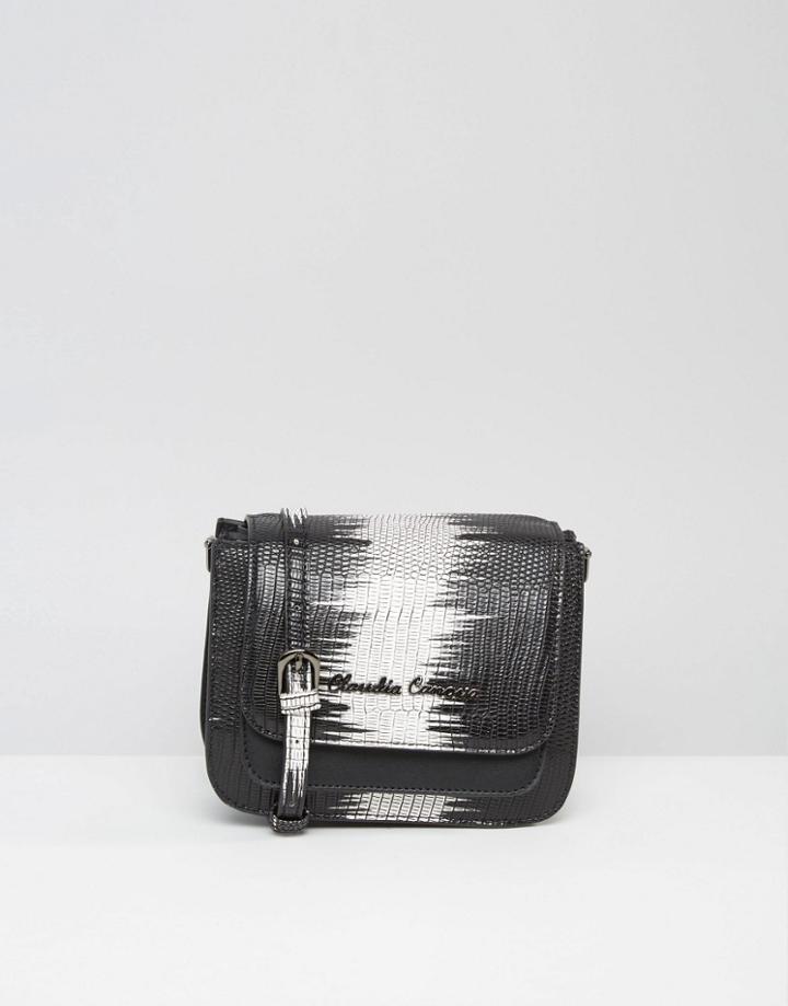 Claudia Canova Lizard Effect Cross Body Bag - Black