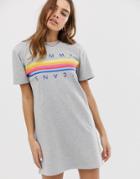 Tommy Jeans Rainbow Script Logo T-shirt Dress - Gray