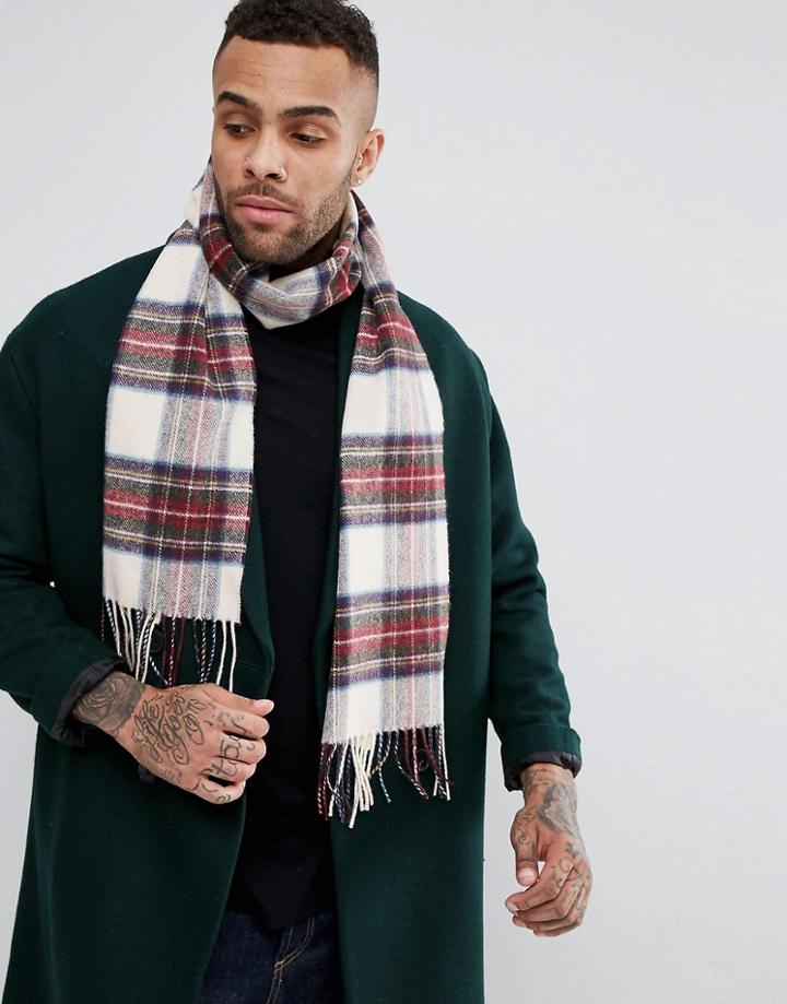 Glen Lossie Plaid Scarf In Wool - Beige