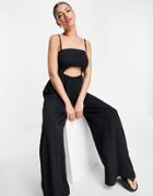 River Island Zebra Tie Waist Beach Jumpsuit In Black