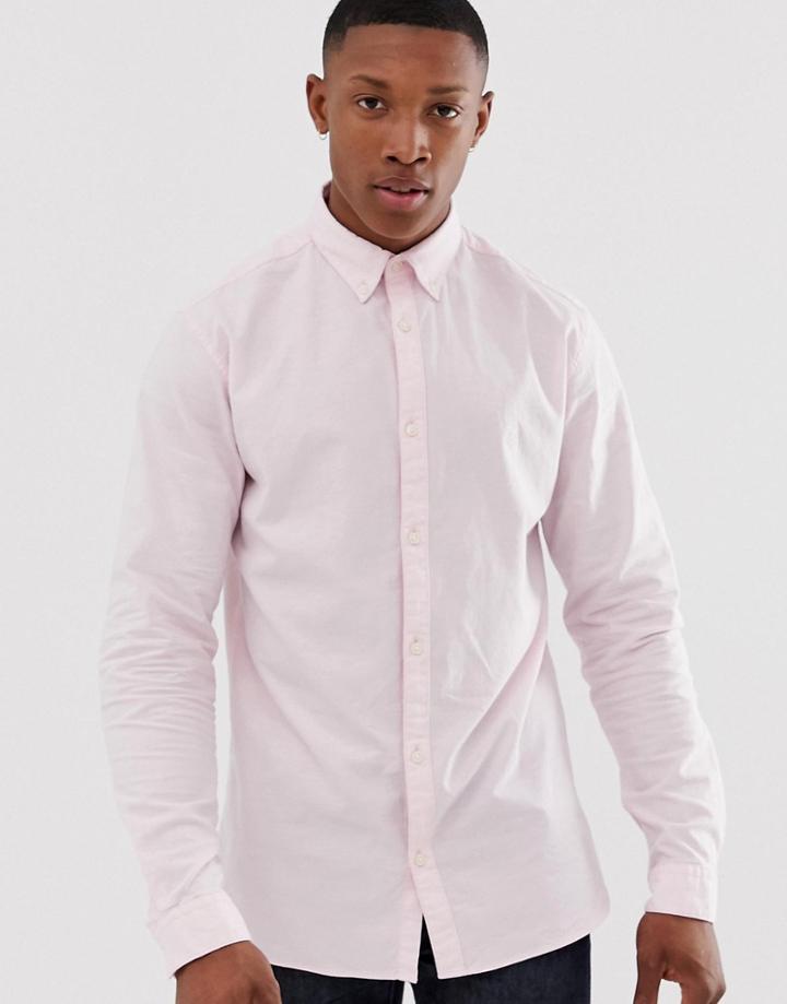 Jack & Jones Premium Button Down Shirt In Pink Stretch Cotton - Pink