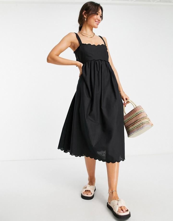 Asos Design Scalloped Edge Cut-out Back Midi Sundress Black