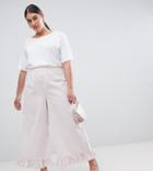 Lost Ink Plus Wide Leg Pants With Frill Hem In Stripe Two-piece - Pink