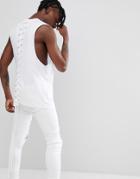 Asos Design Sleeveless T-shirt With Lace Up Back Detail In White - White