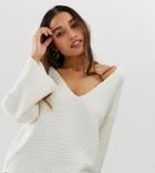 Asos Design Petite Slouchy V Neck Sweater - White