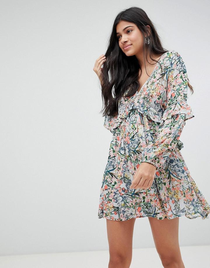 Raga Monique Ditsy Floral Print Mini Dress - Blue