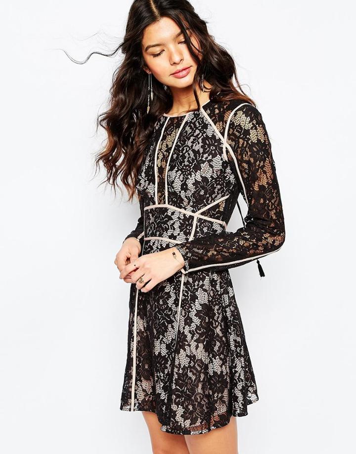 The Jetset Diaries Pizzo Mini Dress With Open Back In Black - Black