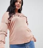 Brave Soul Plus Gazelle Frill Detail Sweater - Green