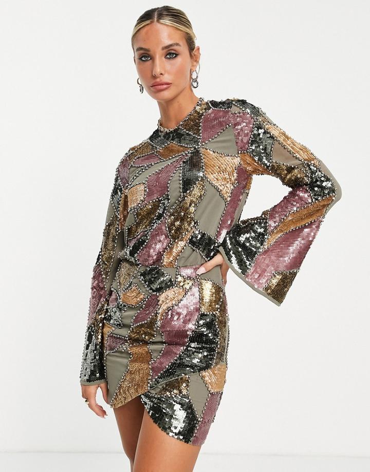 Asos Design Embellished Patchwork Mini Dress-multi