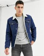 Soul Star Fleece Lined Denim Jacket In Blue