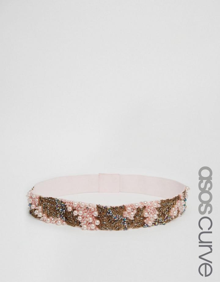 Asos Curve Co-ord Pearl And Bead Embellished Waist Belt - Pink