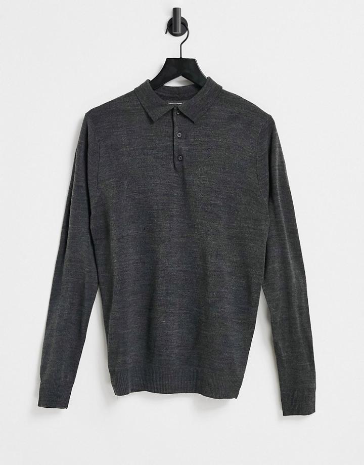 French Connection Long Sleeve Polo In Dark Gray-grey